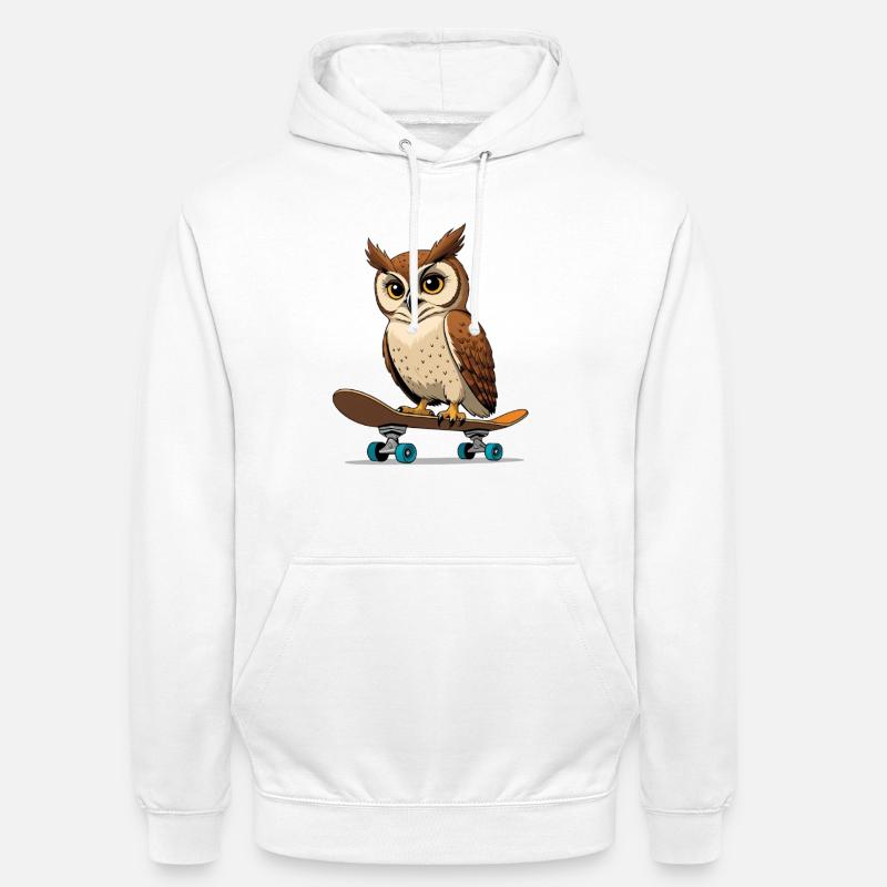 Eule auf Skateboard im Comic-Stil - Unisex Hoodie - Weiß