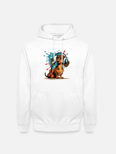 Wintermusik-Dackel mit Kopfhörern - Unisex Hoodie - Weiß