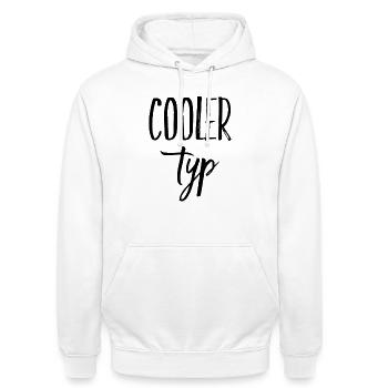 COOLER TYP - Unisex Hoodie - Weiß - Vorne - AI Model Male 185 dark (185cm) & AI Model Female 172 dark (172cm)