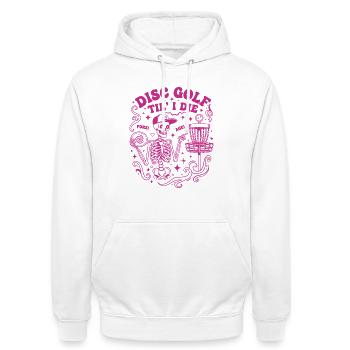 Disc Golf jusqu’à la mort avant As Disc Golf drôle - Sweat-shirt à capuche unisexe - blanc - Devant - AI Model Male 185 dark (185cm) & AI Model Female 172 dark (172cm)