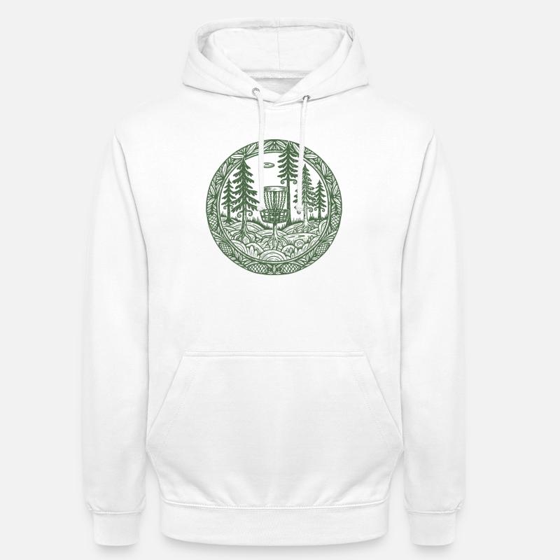 Forest Disc Golf Basket Flying Disc Course Scene - Unisex Hoodie - white