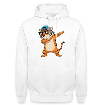 Cool Dabbing Tiger Sunglasses Cartoon Art - Unisex Hoodie - white - Front - AI Model Male 185 dark (185cm) & AI Model Female 172 dark (172cm)