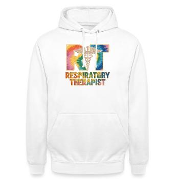 Respiratorischer Therapeut Tie-Dye - Unisex Hoodie - Weiß - Vorne - AI Model Male 185 dark (185cm) & AI Model Female 172 dark (172cm)