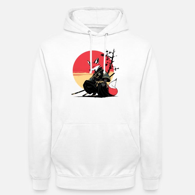 Fox Samurai au coucher du soleil - Sweat-shirt à capuche unisexe - blanc