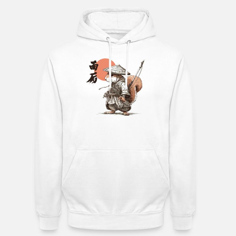 Samurai-Eichhörnchen unter roter Sonne - Unisex Hoodie - Weiß