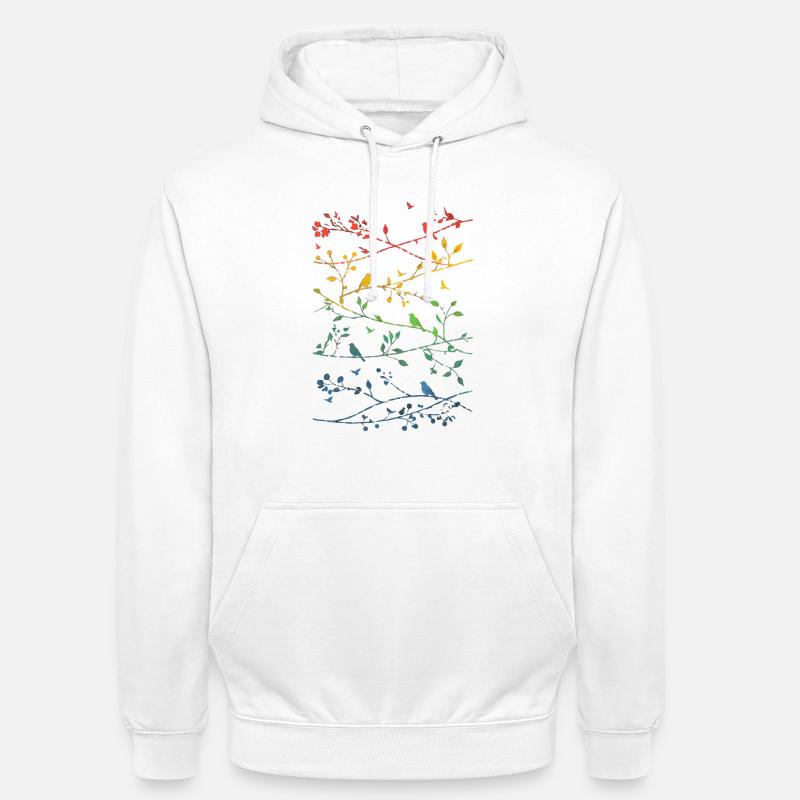 Branches arcenciel et oiseaux - Sweat-shirt à capuche unisexe - blanc