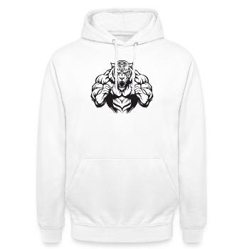 Gymnase Tiger - Sweat-shirt à capuche unisexe - blanc - Devant - AI Model Male 185 dark (185cm) & AI Model Female 172 dark (172cm)