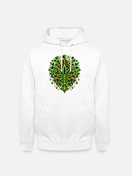 Grünes Cannabisblatt Mandala - Unisex Hoodie - Weiß