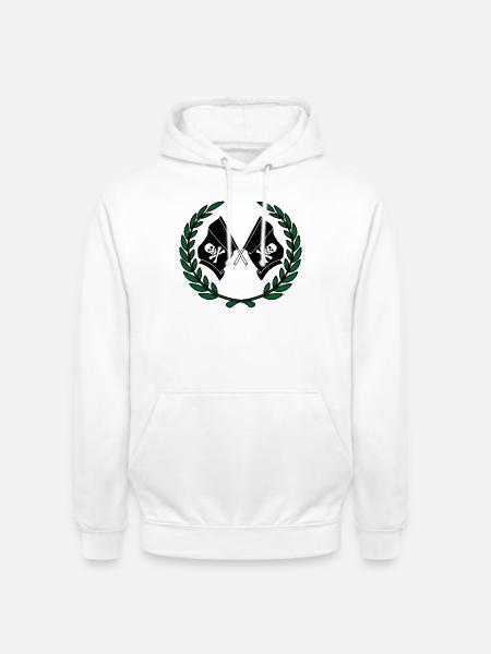 Banderas piratas en corona de laurel - Sudadera con capucha unisex - blanco