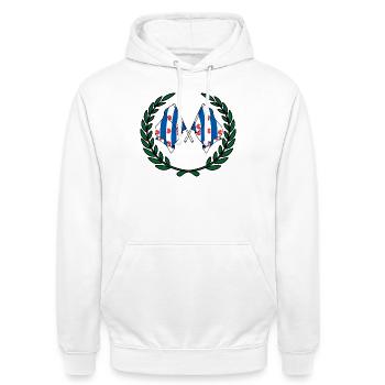 Flags province of Friesland laurel wreath - Unisex Hoodie - white - Front - AI Model Male 185 dark (185cm) & AI Model Female 172 dark (172cm)