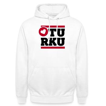 On a light background - Unisex Hoodie - white - Front - AI Model Male 185 dark (185cm) & AI Model Female 172 dark (172cm)