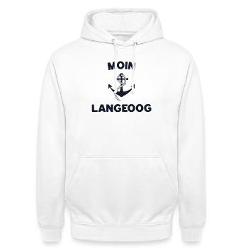 Moin Langeoog – Maritimes Anker-Design - Unisex Hoodie - Weiß - Vorne - AI Model Male 185 dark (185cm) & AI Model Female 172 dark (172cm)