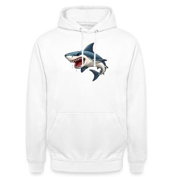 Shark Cartoon Funny Kids Ocean Animal Motif - Unisex Hoodie - white - Front - AI Model Male 185 dark (185cm) & AI Model Female 172 dark (172cm)