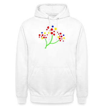 Neon-Punktbaum-Explosion - Unisex Hoodie - Weiß - Vorne - AI Model Male 185 dark (185cm) & AI Model Female 172 dark (172cm)