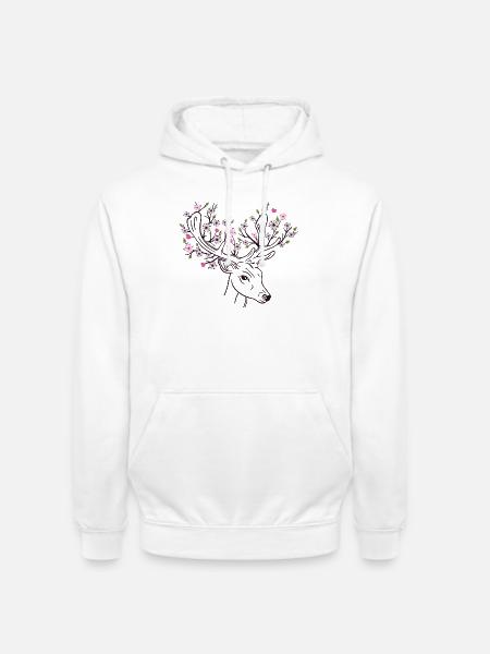 Deer Antlers Deer Flowers Flowers Floral Spring - Unisex Hoodie - white