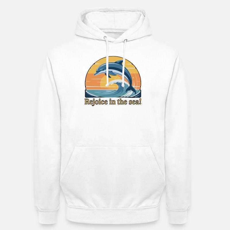 Dauphins sautant au coucher du soleil - Sweat-shirt à capuche unisexe - blanc