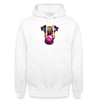 Airedale Terrier with Bubblegum Sunglasses - Unisex Hoodie - white - Front - AI Model Male 185 dark (185cm) & AI Model Female 172 dark (172cm)