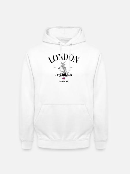 Tiny Union Jack Accent on Black - Unisex Hoodie - white