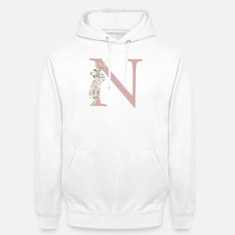 N Monogramm, Floral, personalisierbar - Unisex Hoodie - Weiß