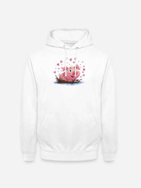 Schweinchen im Schlammherz - Unisex Hoodie - Weiß