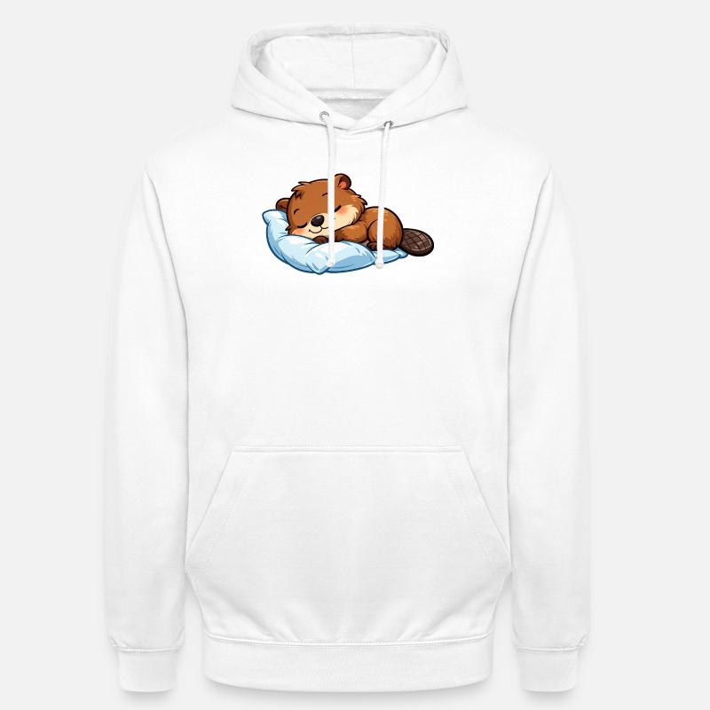 Nukkuva majava sinisellä tyynyllä - Unisex-huppari - valkoinen
