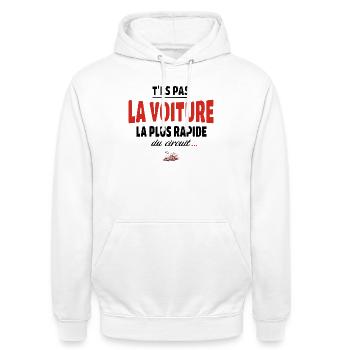 T’es pas la voiture la plus rapide du circuit - Sweat-shirt à capuche unisexe - blanc - Devant - AI Model Male 185 dark (185cm) & AI Model Female 172 dark (172cm)