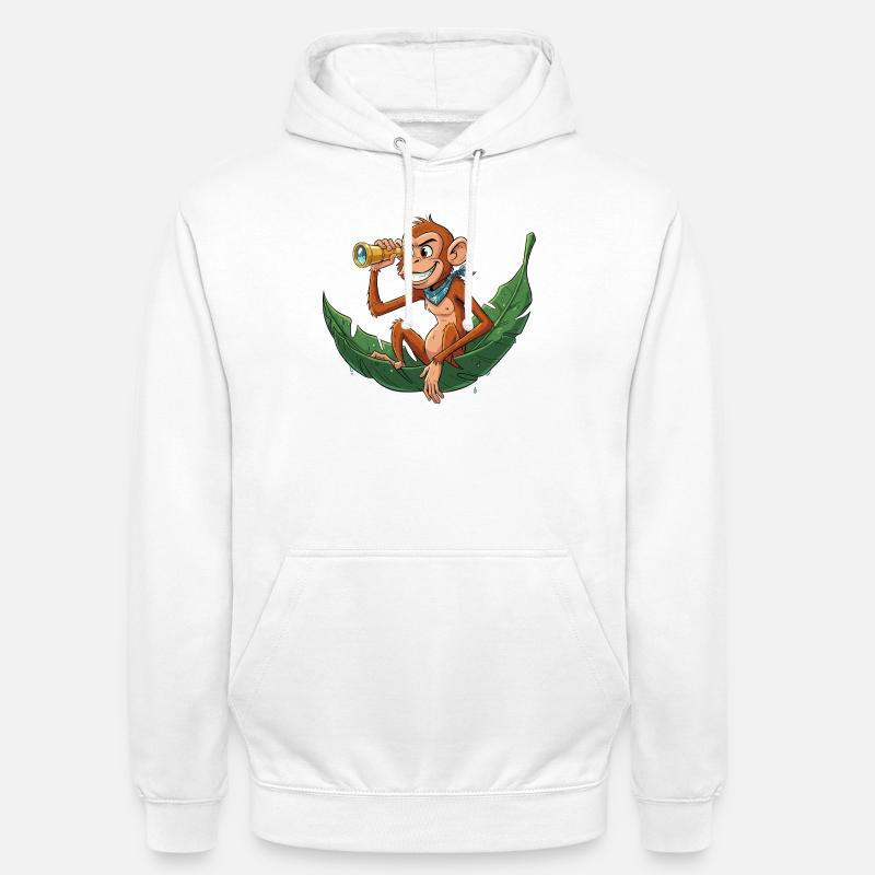 Singe d’aventure avec télescope - Sweat-shirt à capuche unisexe - blanc