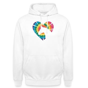 Tie Dye Pferd - Unisex Hoodie - Weiß - Vorne - AI Model Male 185 dark (185cm) & AI Model Female 172 dark (172cm)