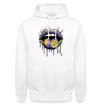 Bunte Pop-Art Lippen & Lolli - Unisex Hoodie - Weiß - Vorne - AI Model Male 185 dark (185cm) & AI Model Female 172 dark (172cm)