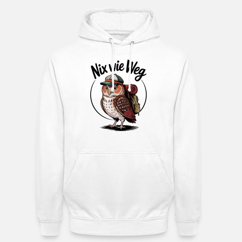 Forest hiker owl with backpack - Unisex Hoodie - white