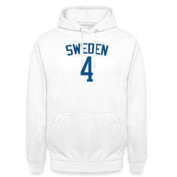 Sweden 4 – Sports Design - Unisex Hoodie - white - Front - AI Model Male 185 dark (185cm) & AI Model Female 172 dark (172cm)
