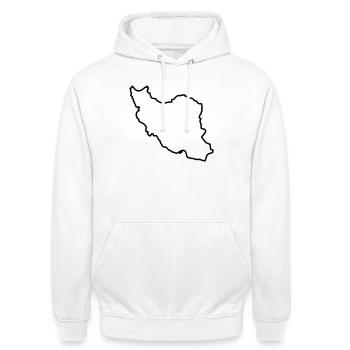 Iran Map Silhouette Persien - Unisex Hoodie - Weiß - Vorne - AI Model Male 185 dark (185cm) & AI Model Female 172 dark (172cm)