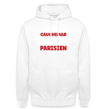 I had a Parisian nightmare - Unisex Hoodie - white - Front - AI Model Male 185 dark (185cm) & AI Model Female 172 dark (172cm)