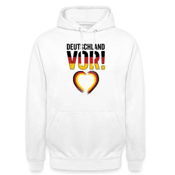 Football Love 2026 : Cœur pour l’Allemagne - Sweat-shirt à capuche unisexe - blanc - Devant - AI Model Male 185 dark (185cm) & AI Model Female 172 dark (172cm)