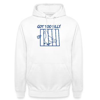 Trop bête d’oiseau dans une cage - Sweat-shirt à capuche unisexe - blanc - Devant - AI Model Male 185 dark (185cm) & AI Model Female 172 dark (172cm)