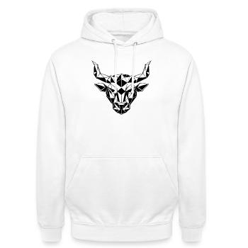 Geometrischer Stierkopf Schwarz Weiß, Sternzeichen - Unisex Hoodie - Weiß - Vorne - AI Model Male 185 dark (185cm) & AI Model Female 172 dark (172cm)