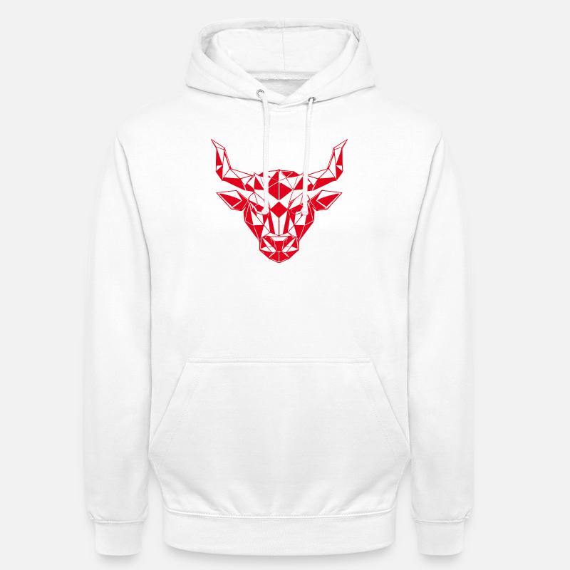 Tête de taureau rouge low-poly - Sweat-shirt à capuche unisexe - blanc