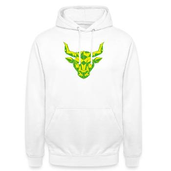 Signe géométrique de Taureau jaune vert - Sweat-shirt à capuche unisexe - blanc - Devant - AI Model Male 185 dark (185cm) & AI Model Female 172 dark (172cm)