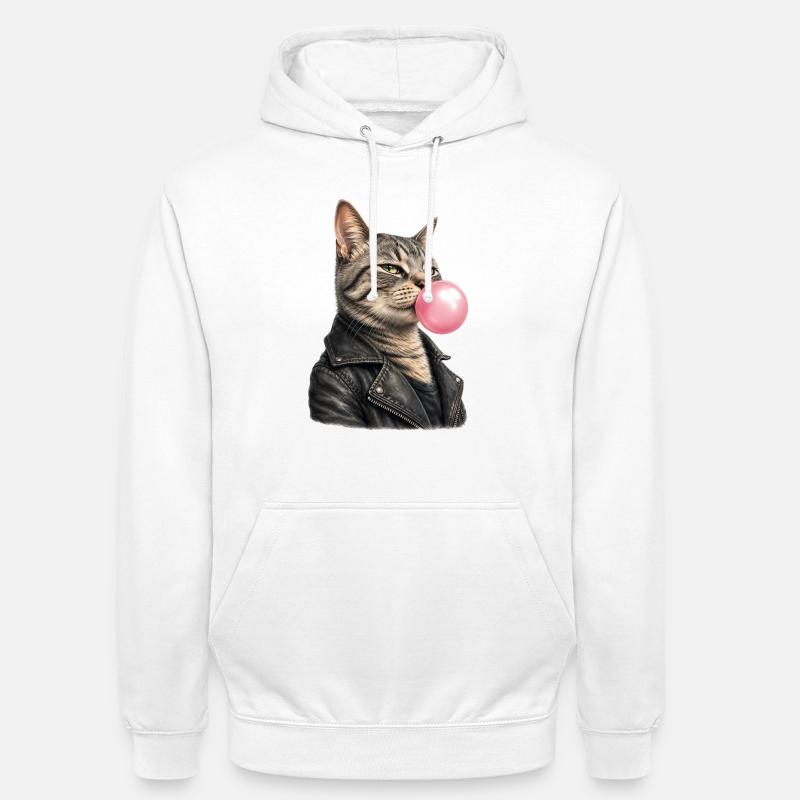 Chat cool avec une veste en cuir - Sweat-shirt à capuche unisexe - blanc
