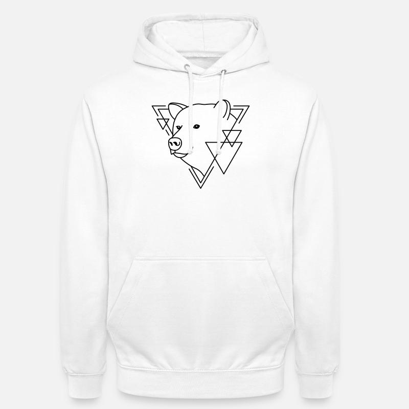 Bear in Geometric Shape - Line Art Design - Unisex Hoodie - white
