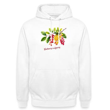 Berberis vulgaris – botanische Illustration - Unisex Hoodie - Weiß - Vorne - AI Model Male 185 dark (185cm) & AI Model Female 172 dark (172cm)