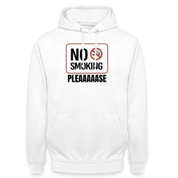 No Smoking Please, Humorous Message - Unisex Hoodie - white - Front - AI Model Male 185 dark (185cm) & AI Model Female 172 dark (172cm)