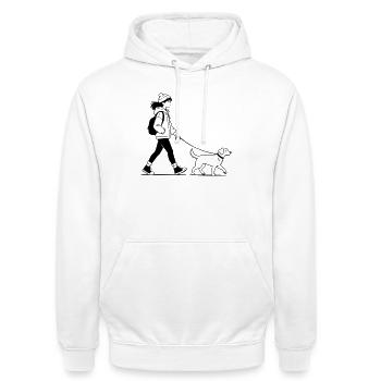 Promenade de chien - Sweat-shirt à capuche unisexe - blanc - Devant - AI Model Male 185 dark (185cm) & AI Model Female 172 dark (172cm)