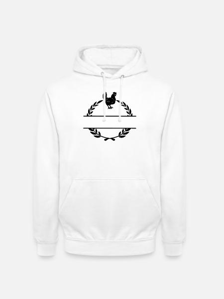black chicken in laurel wreath monogram - Unisex Hoodie - white