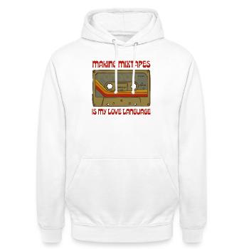 Mixtapes sind meine Liebessprache - Unisex Hoodie - Weiß - Vorne - AI Model Male 185 dark (185cm) & AI Model Female 172 dark (172cm)