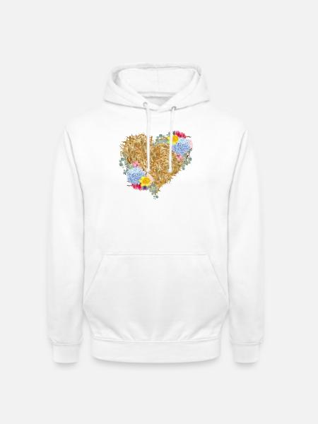 Heart of straw with spring flowers - Unisex Hoodie - white