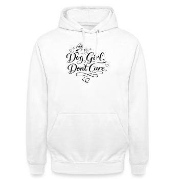 Fille chien, je m’en fiche - Sweat-shirt à capuche unisexe - blanc - Devant - AI Model Male 185 dark (185cm) & AI Model Female 172 dark (172cm)