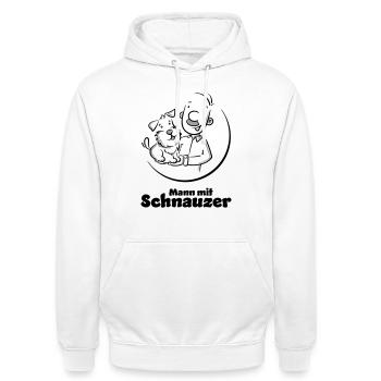 Mann mit Schnauzer (Oberlippenbart) - Unisex Hoodie - Weiß - Vorne - AI Model Male 185 dark (185cm) & AI Model Female 172 dark (172cm)