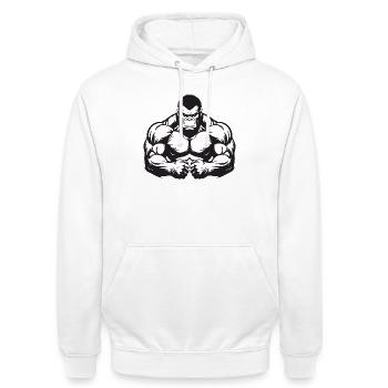 Muscles gorilles - Sweat-shirt à capuche unisexe - blanc - Devant - AI Model Male 185 dark (185cm) & AI Model Female 172 dark (172cm)