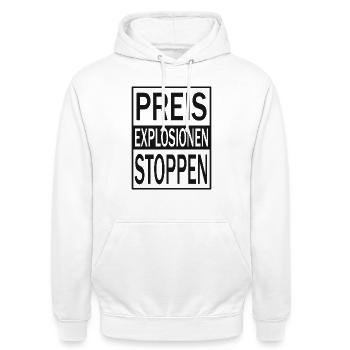 Arrêtez l’explosion des prix - Sweat-shirt à capuche unisexe - blanc - Devant - AI Model Male 185 dark (185cm) & AI Model Female 172 dark (172cm)